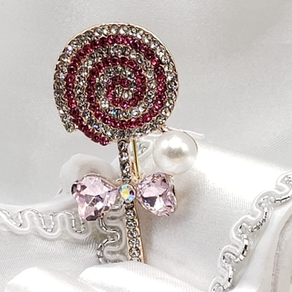 Brand New Pink Rhinestone Lollipop Brooch Pin
